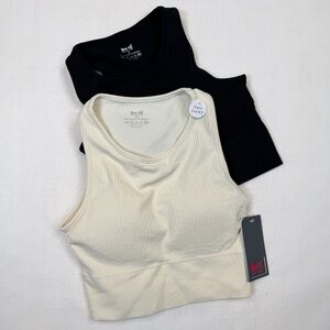 Pro-Fit Sports Bra Set Womens Size M 2-Pack Antique White & Black Seamless